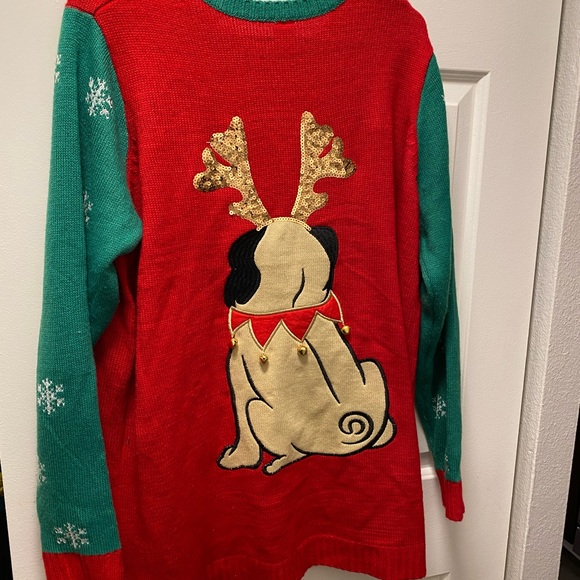 Holiday Time Ugly Christmas Sweater Bull Dog With Antlers & Jingle Bells SZ XXL - Picture 4 of 12